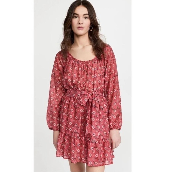 Xirena Silk Blend Floral Mini Dress Belted Long Sleeve - Picture 1 of 8